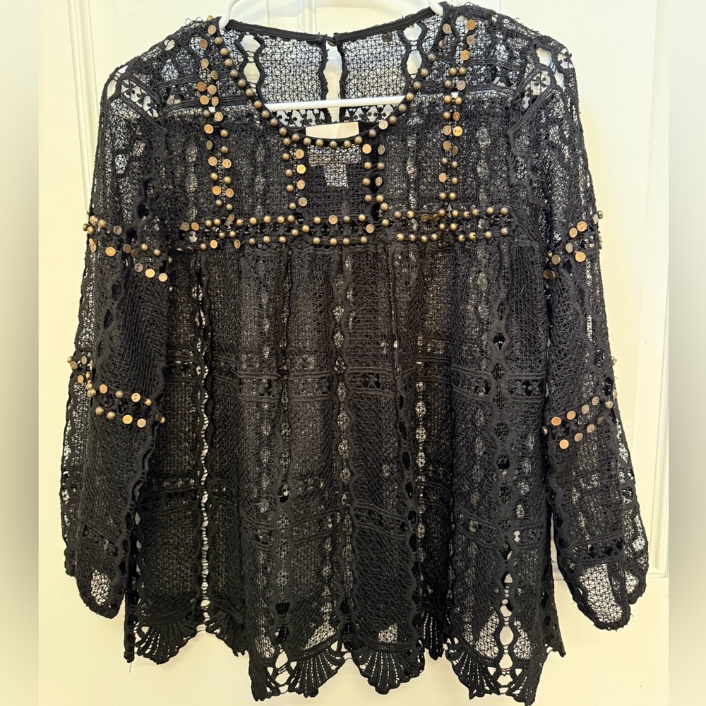 Anthropologie Maeve Black Crochet Lace Blouse